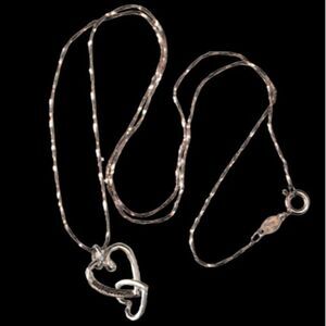 Best Friends 925 Sterling Silver Linked Double Heart Pendant Chain Necklace VTG